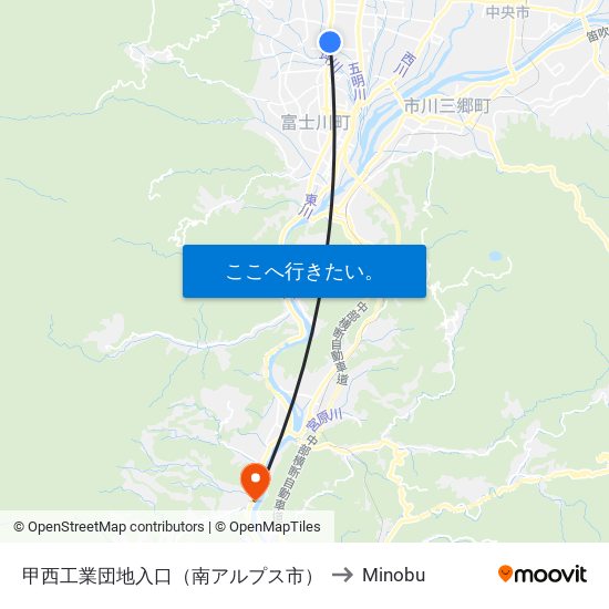 甲西工業団地入口（南アルプス市） to Minobu map