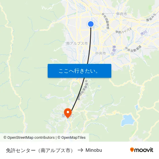 免許センター（南アルプス市） to Minobu map