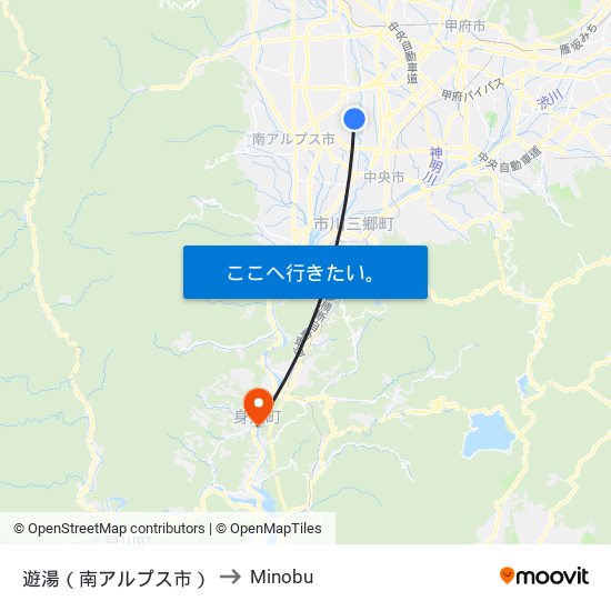 遊湯（南アルプス市） to Minobu map