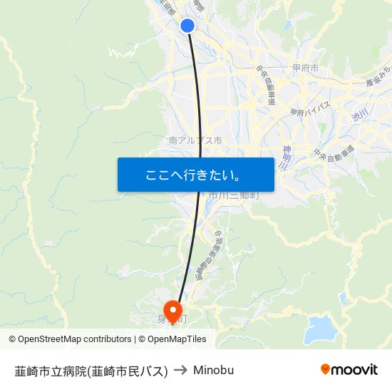 韮崎市立病院(韮崎市民バス) to Minobu map