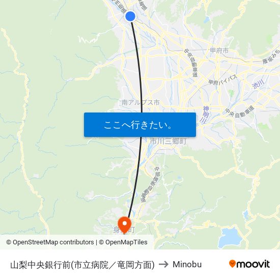 山梨中央銀行前(市立病院／竜岡方面) to Minobu map