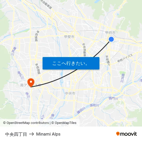 中央四丁目 to Minami Alps map