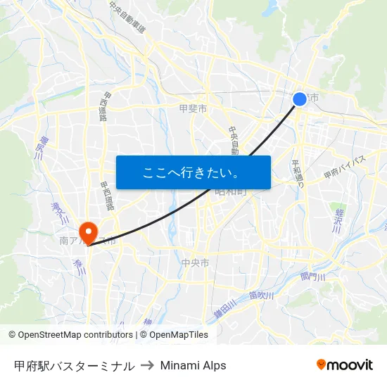 甲府駅バスターミナル to Minami Alps map
