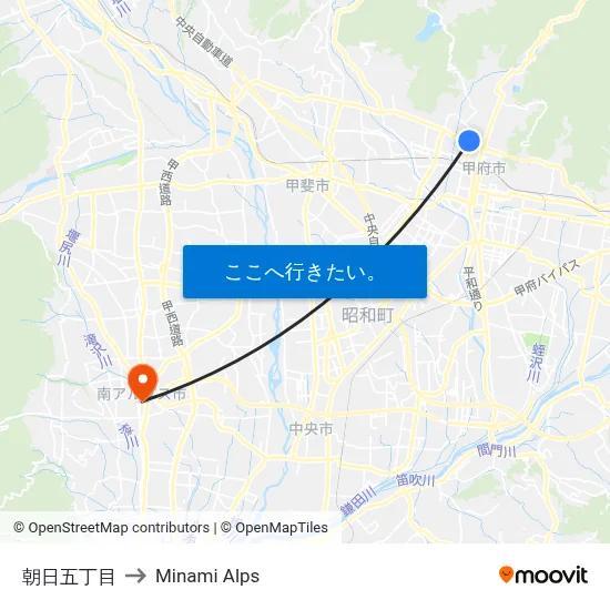 朝日五丁目 to Minami Alps map