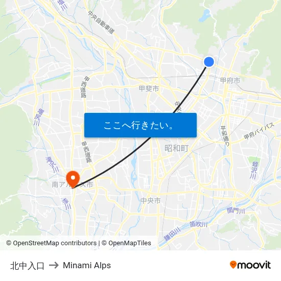 北中入口 to Minami Alps map