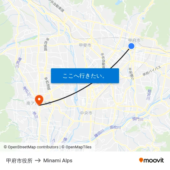 甲府市役所 to Minami Alps map