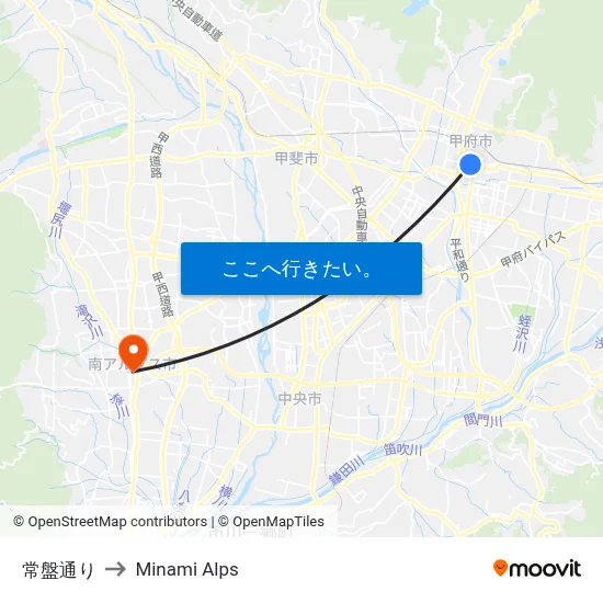 常盤通り to Minami Alps map