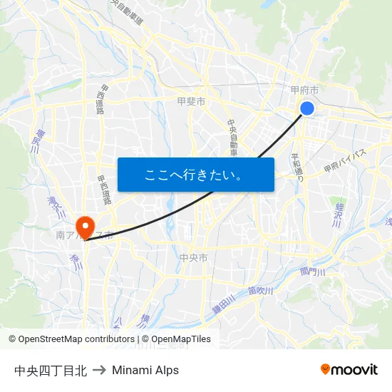 中央四丁目北 to Minami Alps map