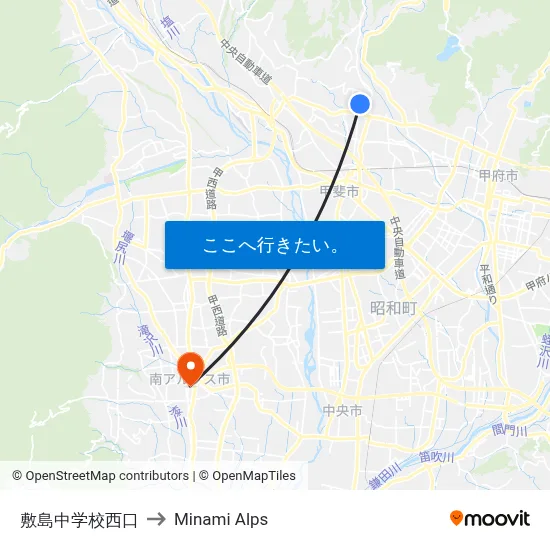 敷島中学校西口 to Minami Alps map