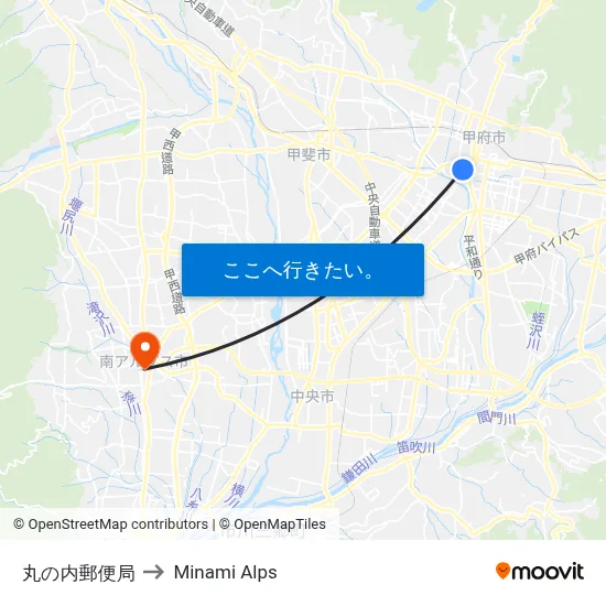 丸の内郵便局 to Minami Alps map