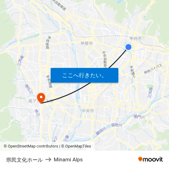 県民文化ホール to Minami Alps map