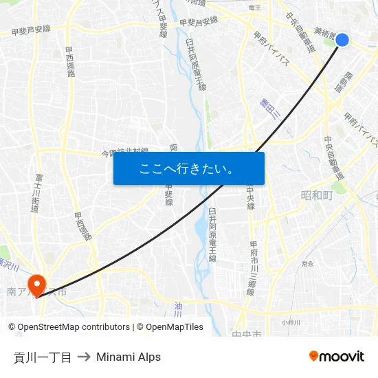 貢川一丁目 to Minami Alps map
