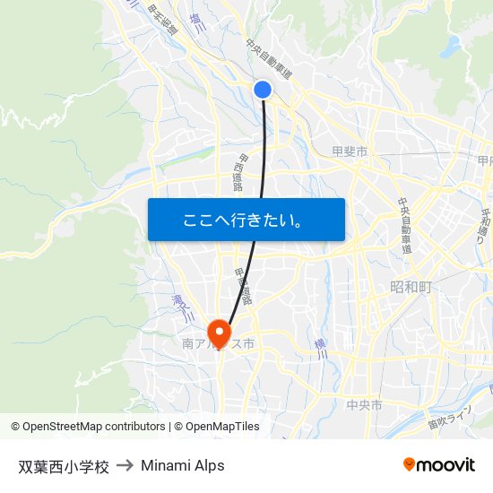 双葉西小学校 to Minami Alps map