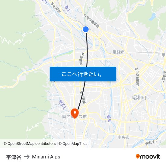 宇津谷 to Minami Alps map