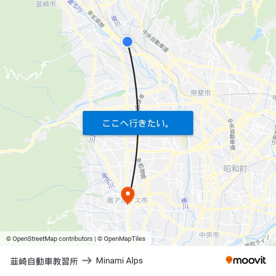 韮崎自動車教習所 to Minami Alps map
