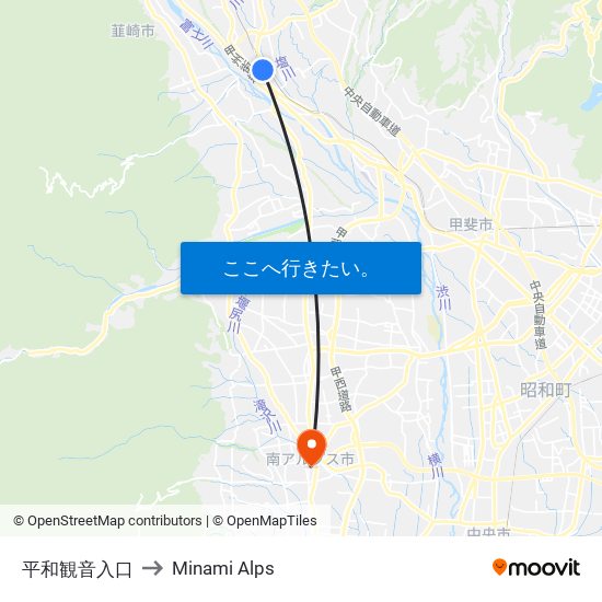 平和観音入口 to Minami Alps map