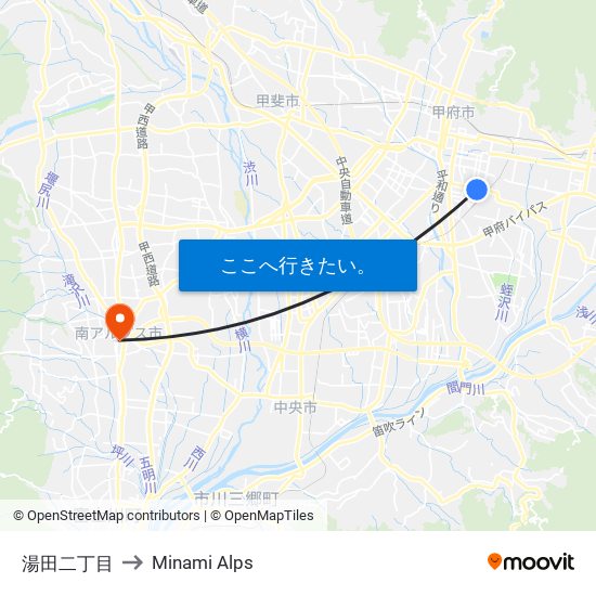 湯田二丁目 to Minami Alps map