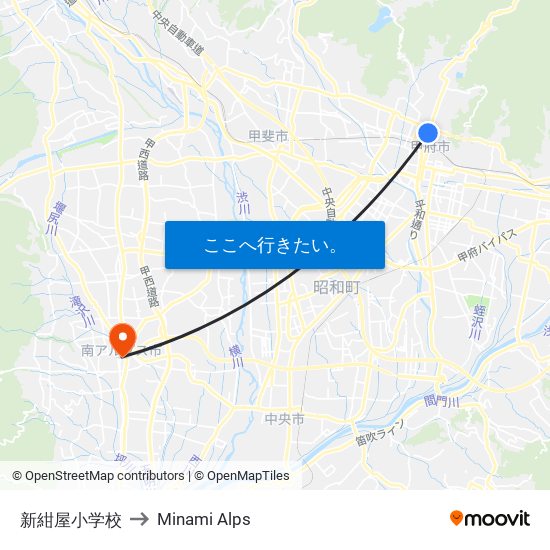新紺屋小学校 to Minami Alps map