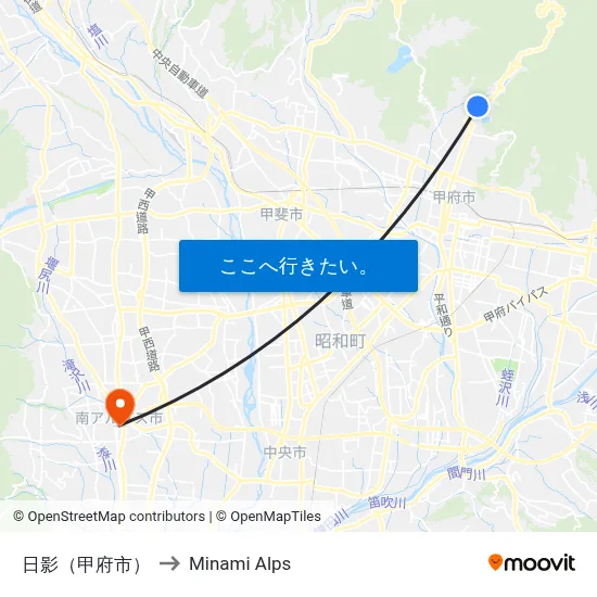 日影（甲府市） to Minami Alps map