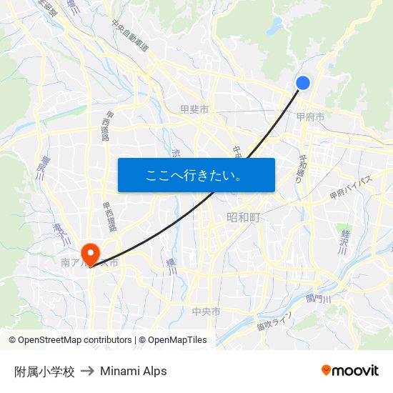 附属小学校 to Minami Alps map