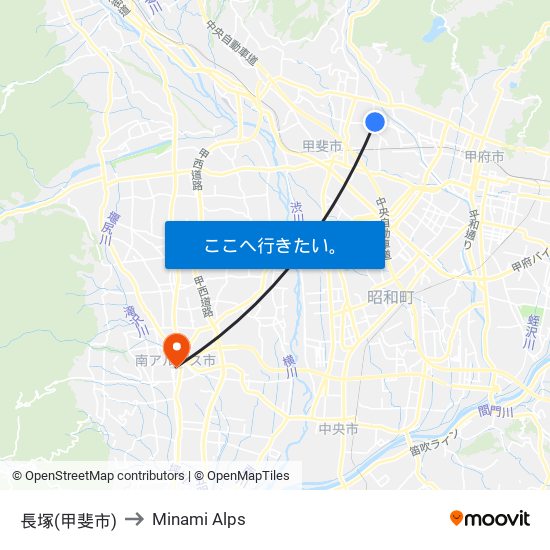 長塚(甲斐市) to Minami Alps map