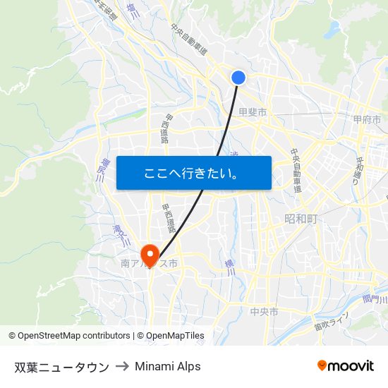 双葉ニュータウン to Minami Alps map