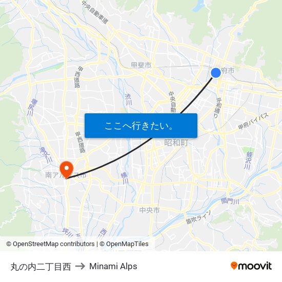 丸の内二丁目西 to Minami Alps map