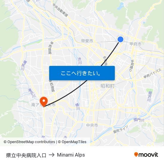 県立中央病院入口 to Minami Alps map
