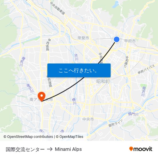 国際交流センター to Minami Alps map