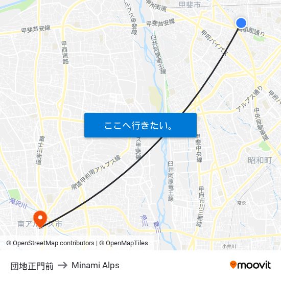 団地正門前 to Minami Alps map