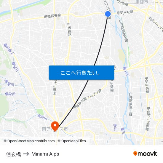 信玄橋 to Minami Alps map