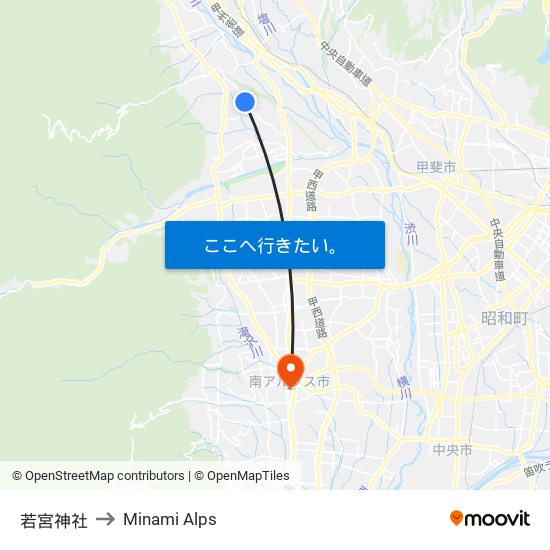 若宮神社 to Minami Alps map