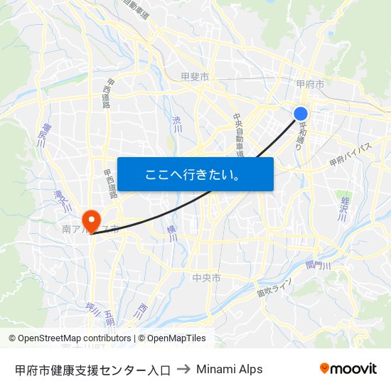 甲府市健康支援センター入口 to Minami Alps map
