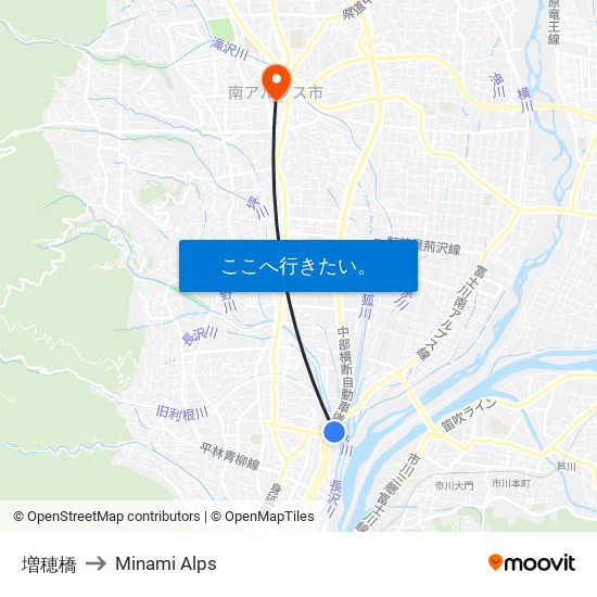 増穂橋 to Minami Alps map