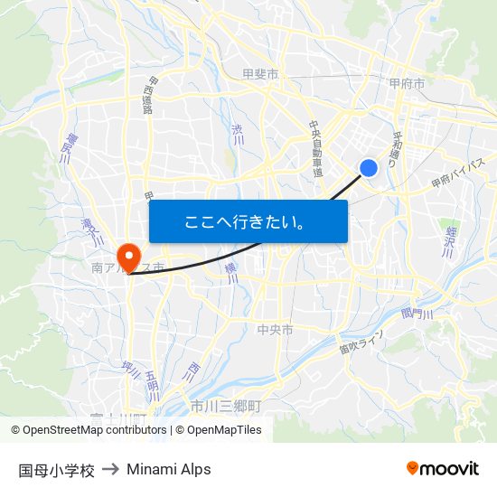 国母小学校 to Minami Alps map