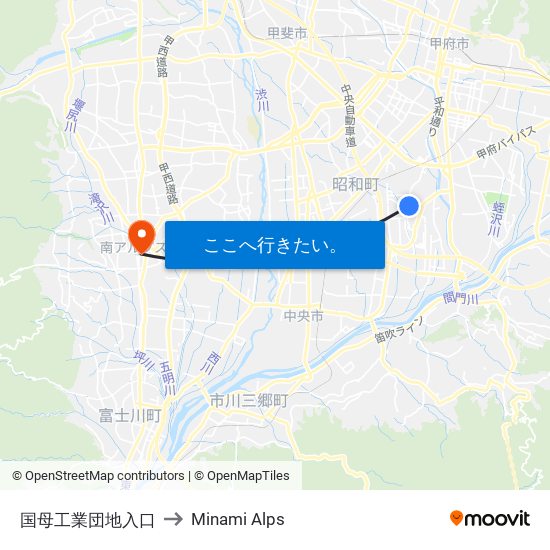 国母工業団地入口 to Minami Alps map