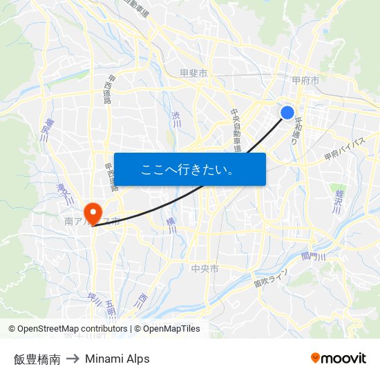 飯豊橋南 to Minami Alps map