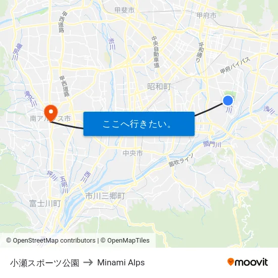 小瀬スポーツ公園 to Minami Alps map