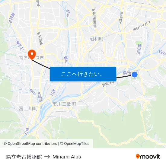 県立考古博物館 to Minami Alps map