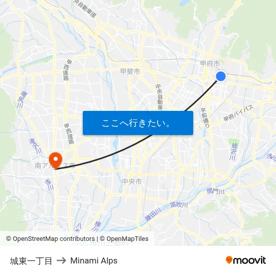 城東一丁目 to Minami Alps map