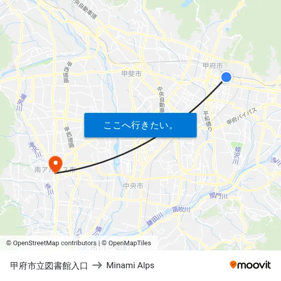 甲府市立図書館入口 to Minami Alps map