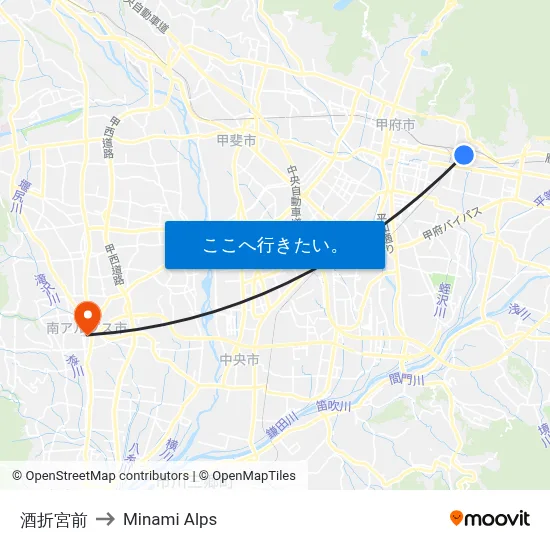 酒折宮前 to Minami Alps map
