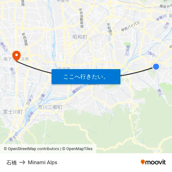 石橋 to Minami Alps map