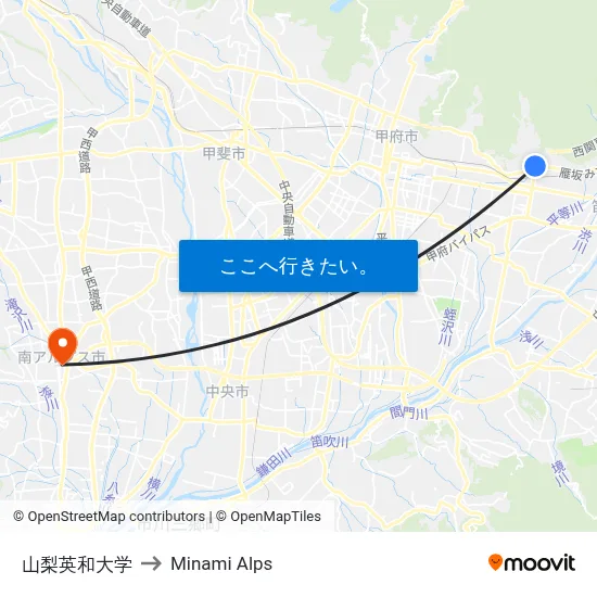 山梨英和大学 to Minami Alps map