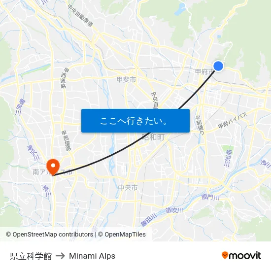県立科学館 to Minami Alps map