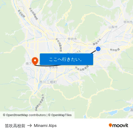 笛吹高校前 to Minami Alps map