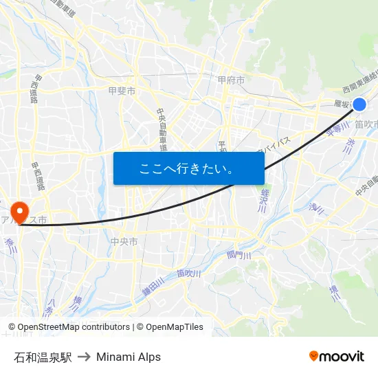 石和温泉駅 to Minami Alps map