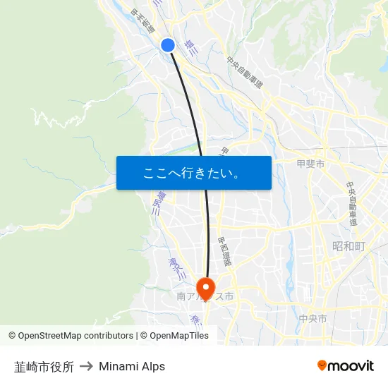 韮崎市役所 to Minami Alps map