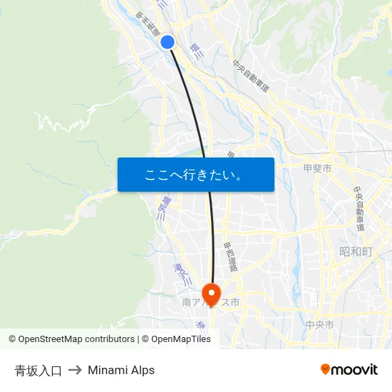 青坂入口 to Minami Alps map