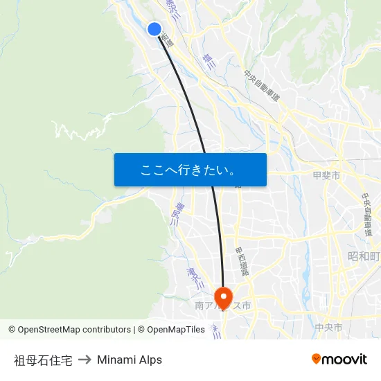 祖母石住宅 to Minami Alps map
